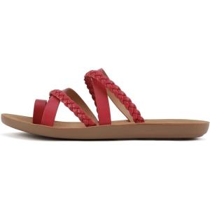 Soda ISABEL ~Women Fashion Comfortable Slip On Flat Cross bands Toe Ring Fashion Sandals(Braided Red)