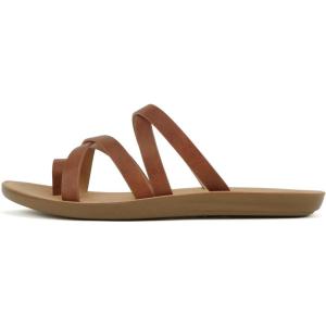 Soda ISABEL ~Women Fashion Comfortable Slip On Flat Cross bands Toe Ring Fashion Sandals(Cognac Pu)