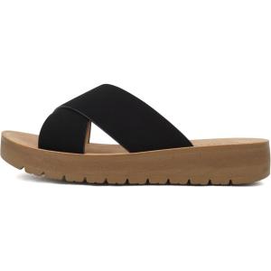 Soda LUCY ~ Women Open Toe Flatform Platform Crisscross Band Upper Fashion Slide Sandals(Black)