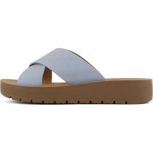 Soda LUCY ~ Women Open Toe Flatform Platform Crisscross Band Upper Fashion Slide Sandals(Blue Nubuck)