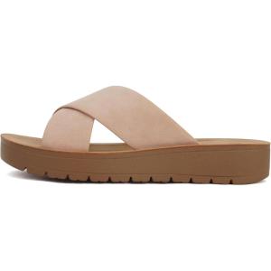 Soda LUCY ~ Women Open Toe Flatform Platform Crisscross Band Upper Fashion Slide Sandals(Blush Nubuck)