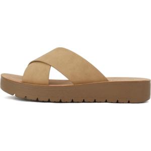 Soda LUCY ~ Women Open Toe Flatform Platform Crisscross Band Upper Fashion Slide Sandals(Camel)