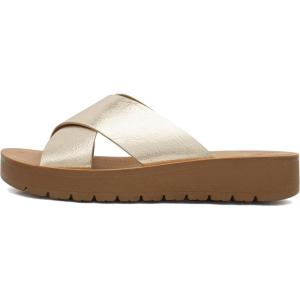 Soda LUCY ~ Women Open Toe Flatform Platform Crisscross Band Upper Fashion Slide Sandals(Gold Metallic Pu)