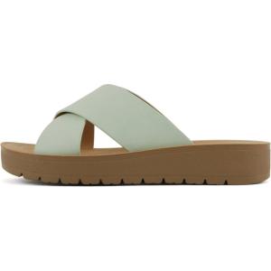 Soda LUCY ~ Women Open Toe Flatform Platform Crisscross Band Upper Fashion Slide Sandals(Light Green Nubuck)