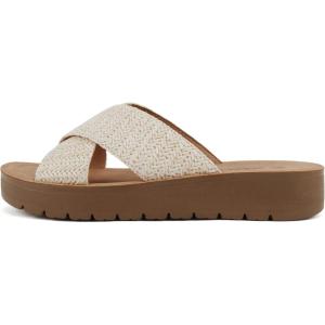 Soda LUCY ~ Women Open Toe Flatform Platform Crisscross Band Upper Fashion Slide Sandals(Nude Raffia)