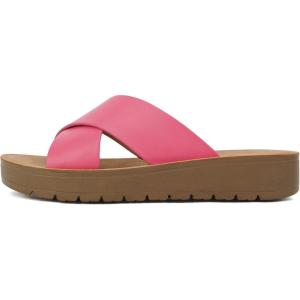 Soda LUCY ~ Women Open Toe Flatform Platform Crisscross Band Upper Fashion Slide Sandals(Pink Pu)