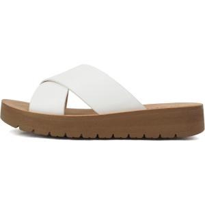 Soda LUCY ~ Women Open Toe Flatform Platform Crisscross Band Upper Fashion Slide Sandals(White)