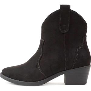 Soda “JORIAH” ~ Women Western Stitched Pointed Toe Low Block Heel Ankle Boot(Black Imsu)