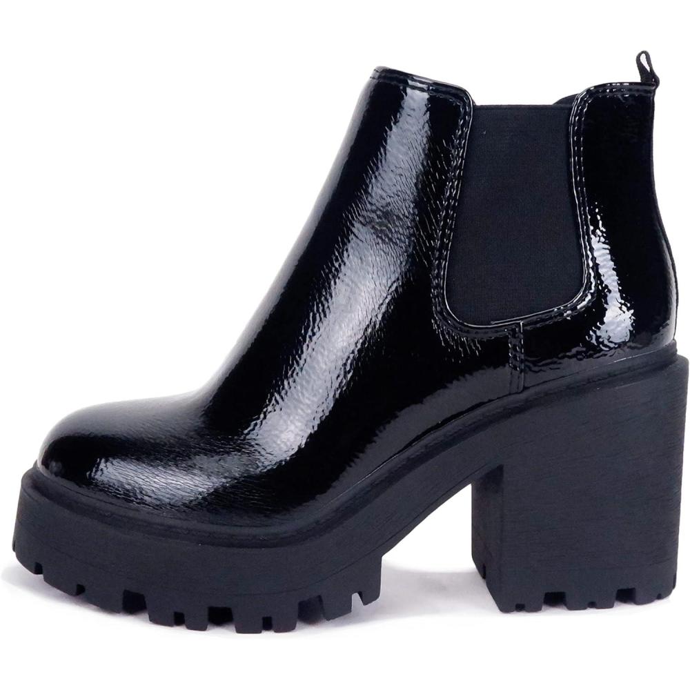 imageSoda BLISS  WOMEN LUG SOLE FASHION ANKLE BOOTIE WDOUBLE ELASTIC GOREBlack Crkpt