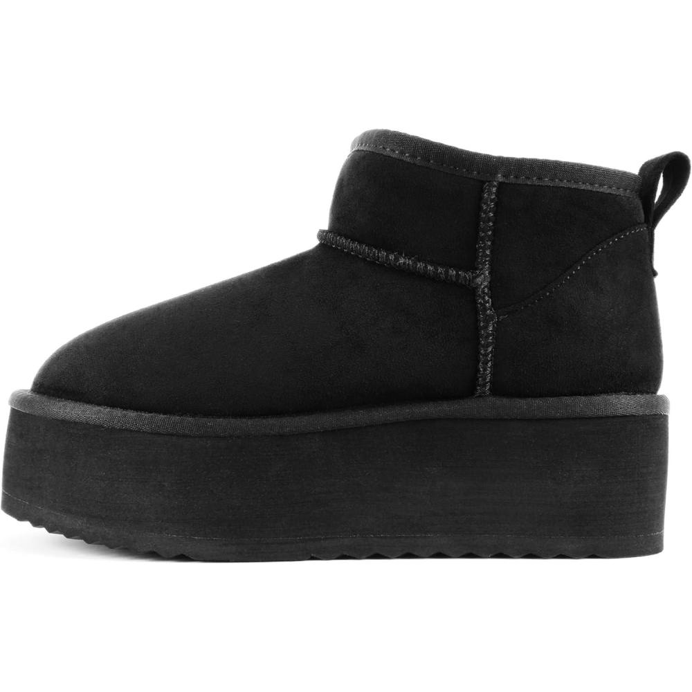 imageSoda Benji  Women Round Toe Flatform Sherpalined Ankle BootieBlack Imitation Suede