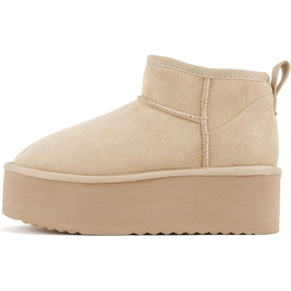imageSoda Benji  Women Round Toe Flatform Sherpalined Ankle BootieOatmeal Imitation Suede