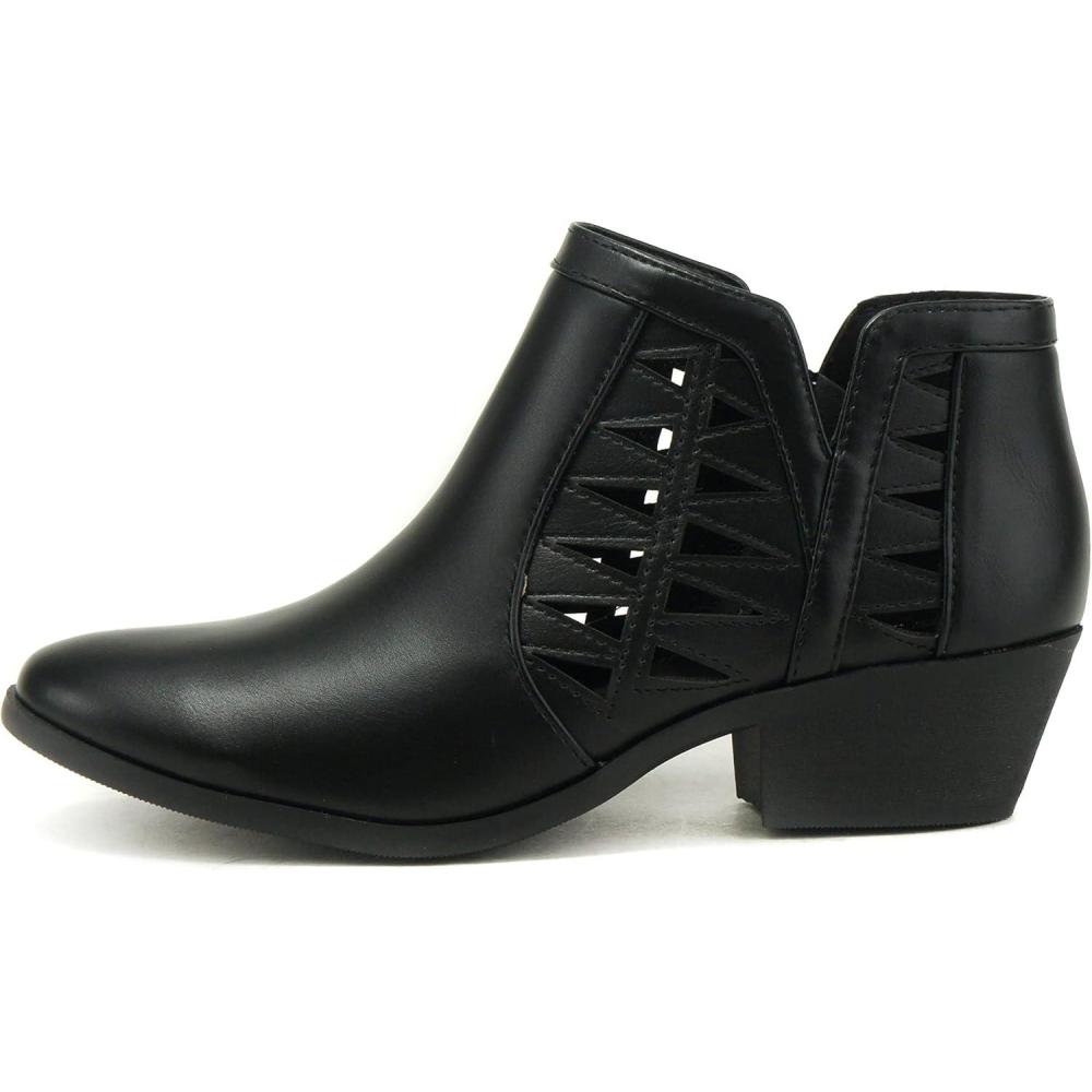 imageSoda CHANCE Womens Perforated Cut Out Stacked Block Heel Ankle Booties Wide Fit AvailableBlack Pu