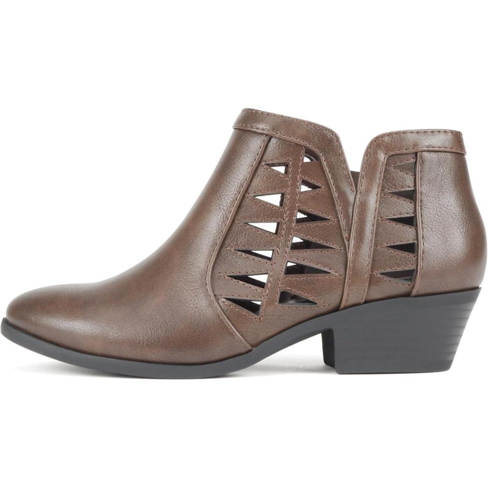 imageSoda CHANCE Womens Perforated Cut Out Stacked Block Heel Ankle Booties Wide Fit AvailableBrown Pu