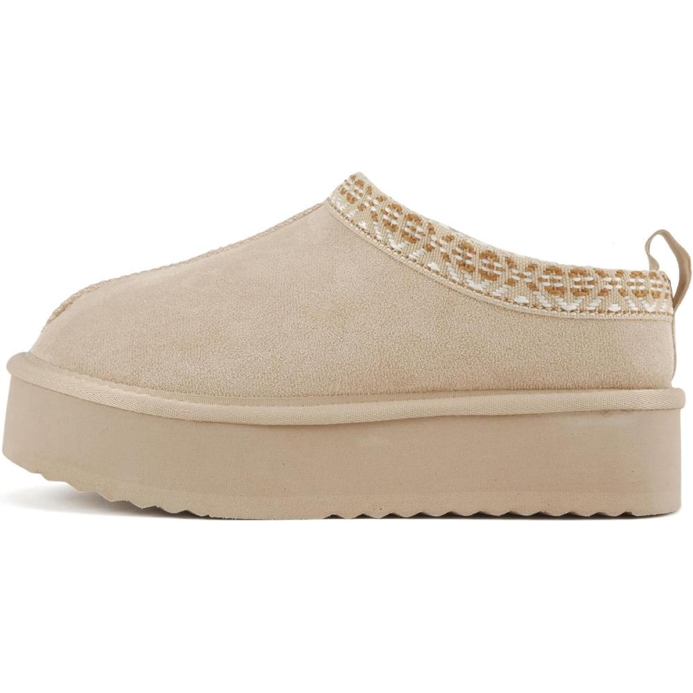 imageSoda Eagle  Women Round Toe SlipOn Flatform Lug Sole Sherpalined Slipper with Stitch DetailsBeige Imitation Suede