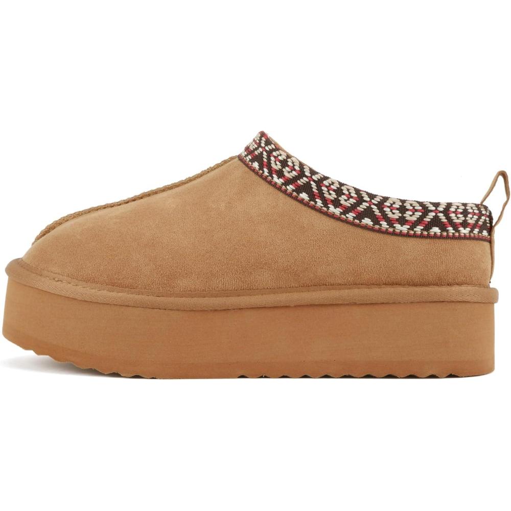 imageSoda Eagle  Women Round Toe SlipOn Flatform Lug Sole Sherpalined Slipper with Stitch DetailsTan Imitation Suede