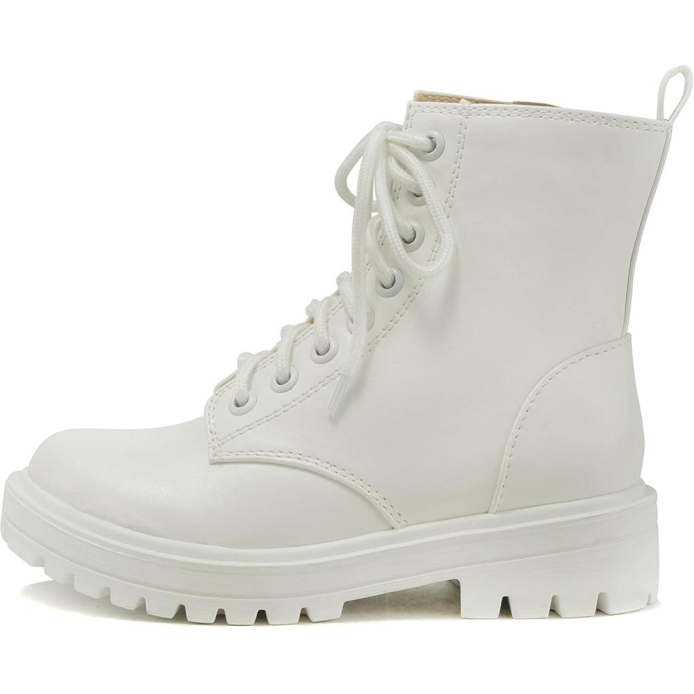 imageSoda FIRM  Lug Sole Combat Ankle Bootie Lace up wSide ZipperAll White