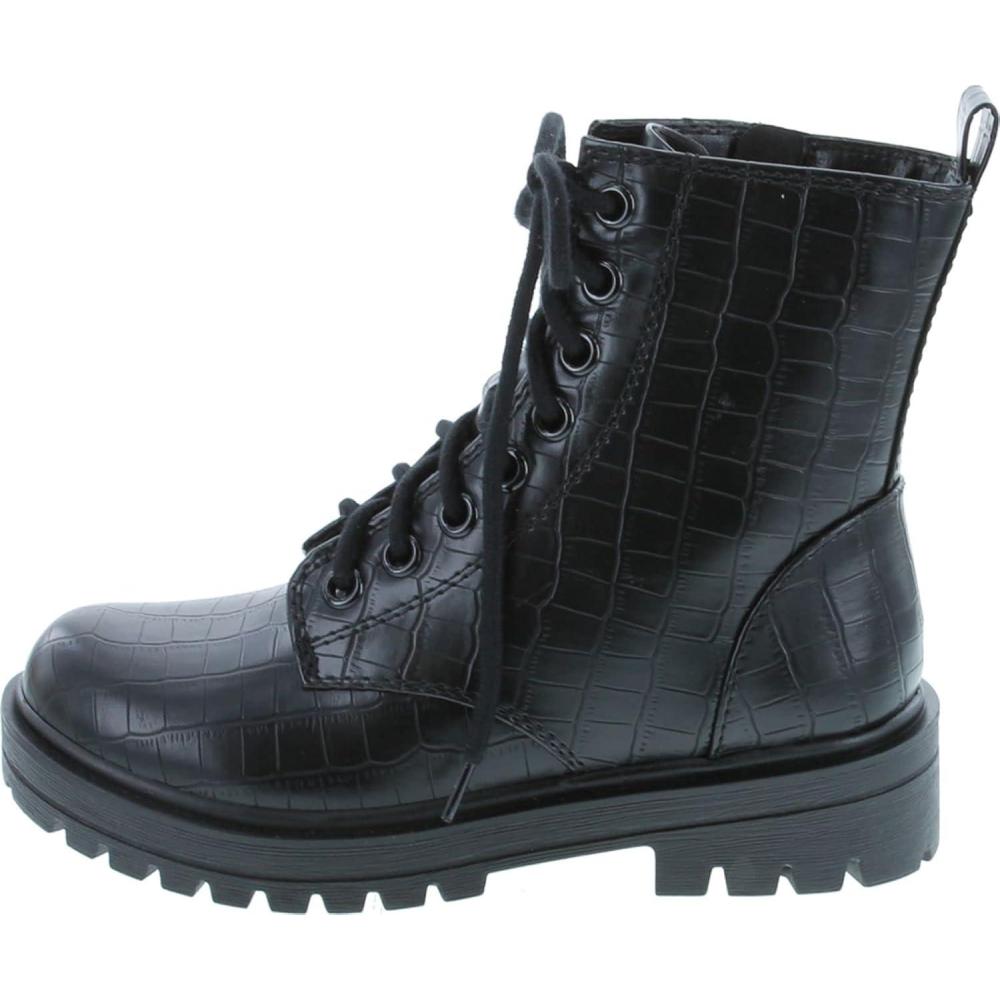 imageSoda FIRM  Lug Sole Combat Ankle Bootie Lace up wSide ZipperBlack Croco