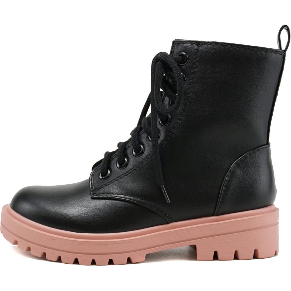 imageSoda FIRM  Lug Sole Combat Ankle Bootie Lace up wSide ZipperBlackDmauve