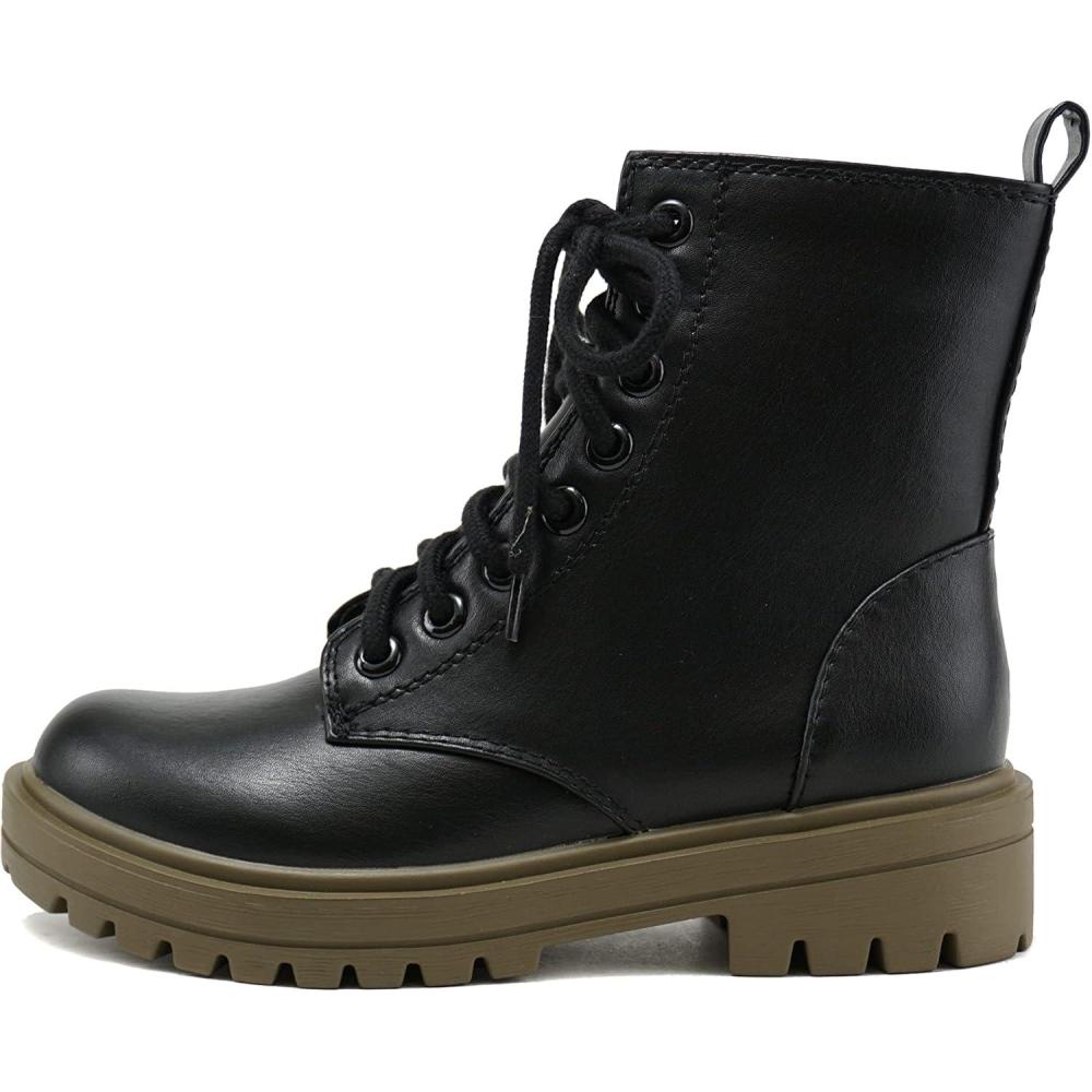 imageSoda FIRM  Lug Sole Combat Ankle Bootie Lace up wSide ZipperBlackForgreen
