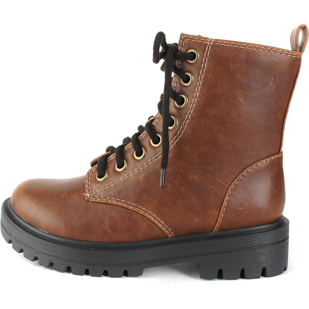 imageSoda FIRM  Lug Sole Combat Ankle Bootie Lace up wSide ZipperWhiskey