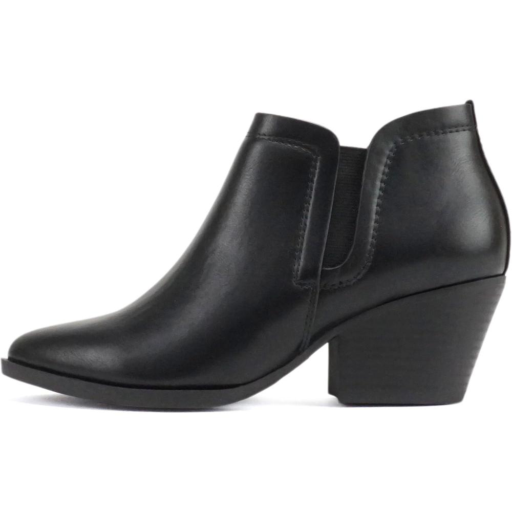 imageSoda GWEN  Women Pointed Toe SlipOn Elastic Gore Low Stack Heel Ankle BootieBlack Pu