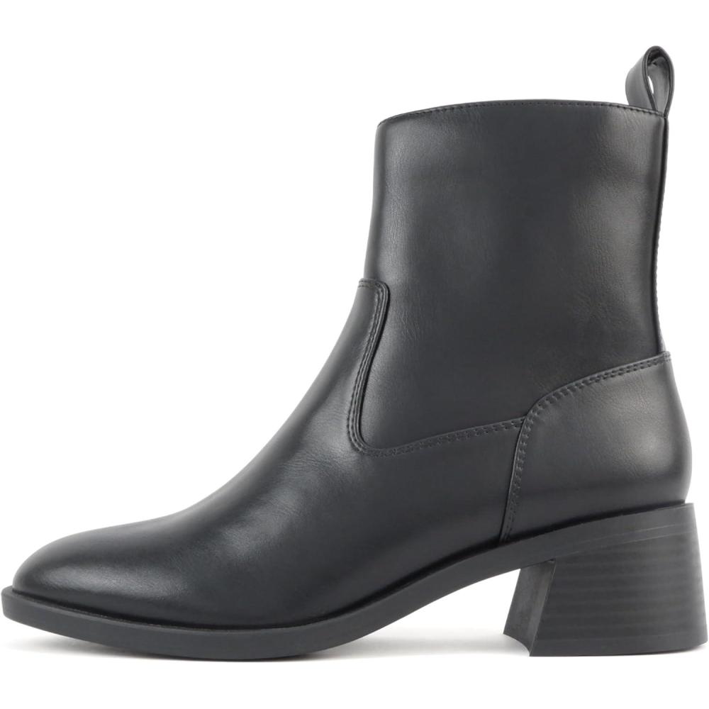 imageSoda Heron  Women Round Toe Low Block Heel Ankle Boot with Side ZipperBlack Pu
