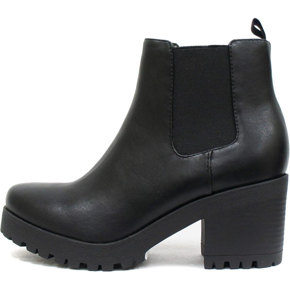 imageSoda JABER  WOMEN LUG SOLE MID HEEL FASHION ANKLE BOOTIE WDOUBLE ELASTIC GOREBlack