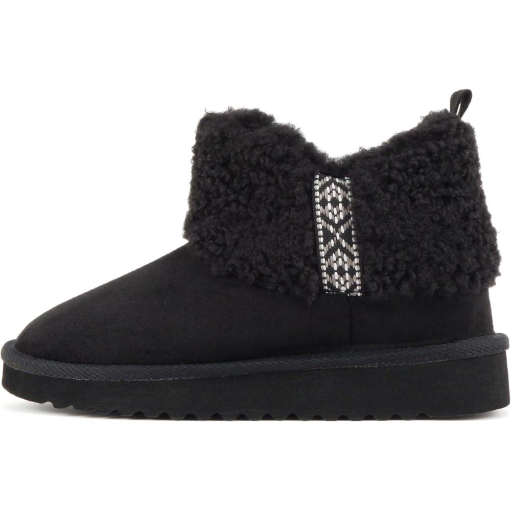 imageSoda Kolton  Women Round Toe Lug Sole Sherpalined Ankle BootieBlack Imitation Suede