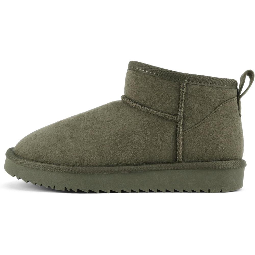 imageSoda MutualMute  Women Round Toe Lug Sole Low Flatform Sherpalined Ankle BootieOlive Imitation Suede