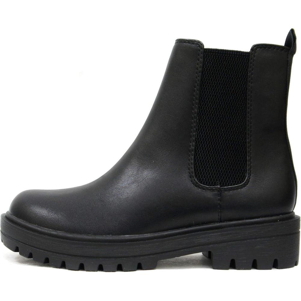 imageSoda Pilot  Women Lug Sole Low Heel Chelsea Fashion Ankle Bootie wDouble Elastic GoreBlack