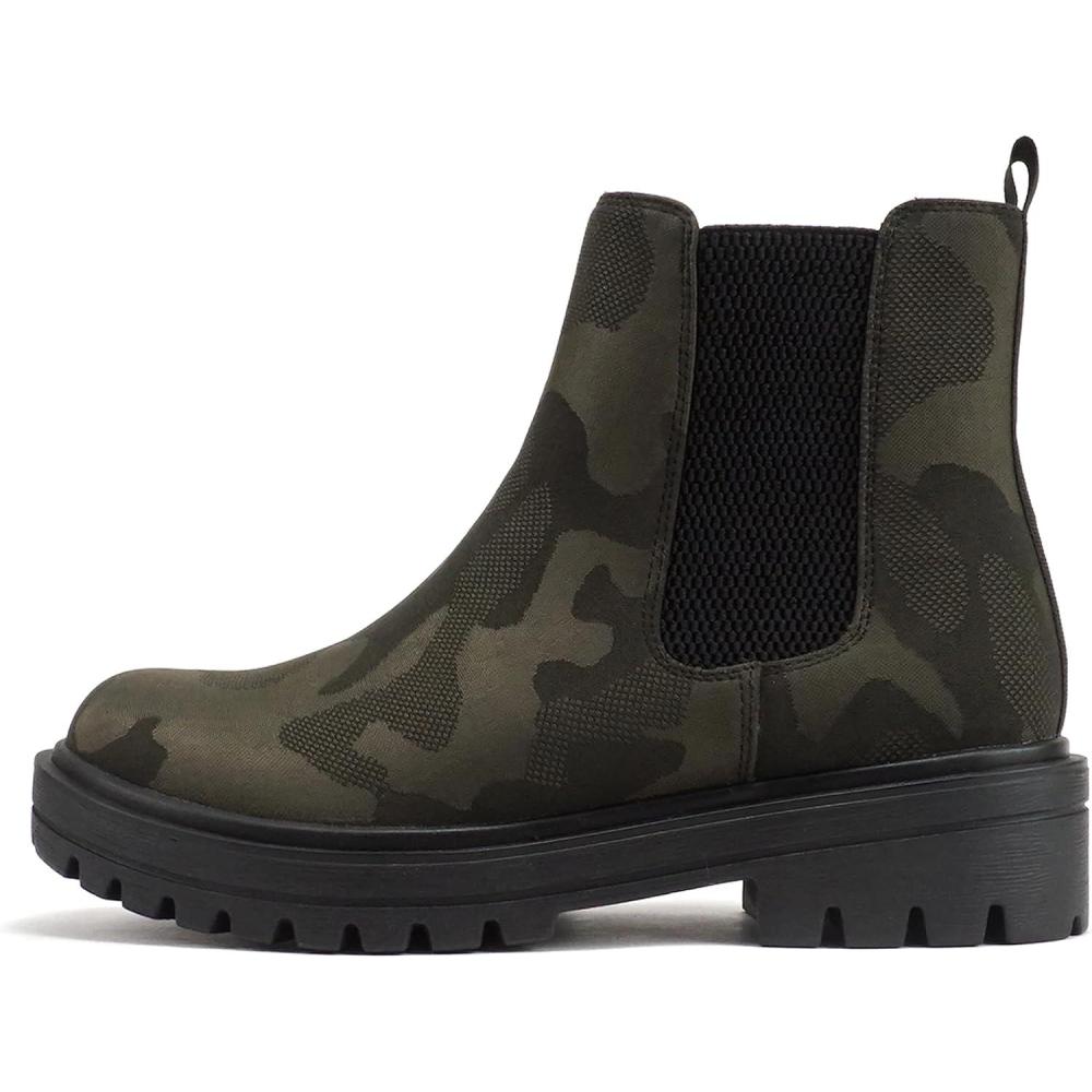 imageSoda Pilot  Women Lug Sole Low Heel Chelsea Fashion Ankle Bootie wDouble Elastic GoreCamouflage