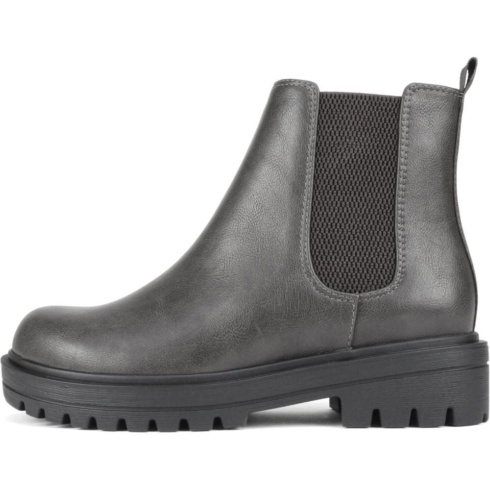 imageSoda Pilot  Women Lug Sole Low Heel Chelsea Fashion Ankle Bootie wDouble Elastic GoreDk Grey Pu