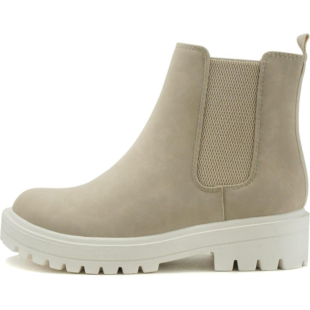imageSoda Pilot  Women Lug Sole Low Heel Chelsea Fashion Ankle Bootie wDouble Elastic GoreSand Nbpu