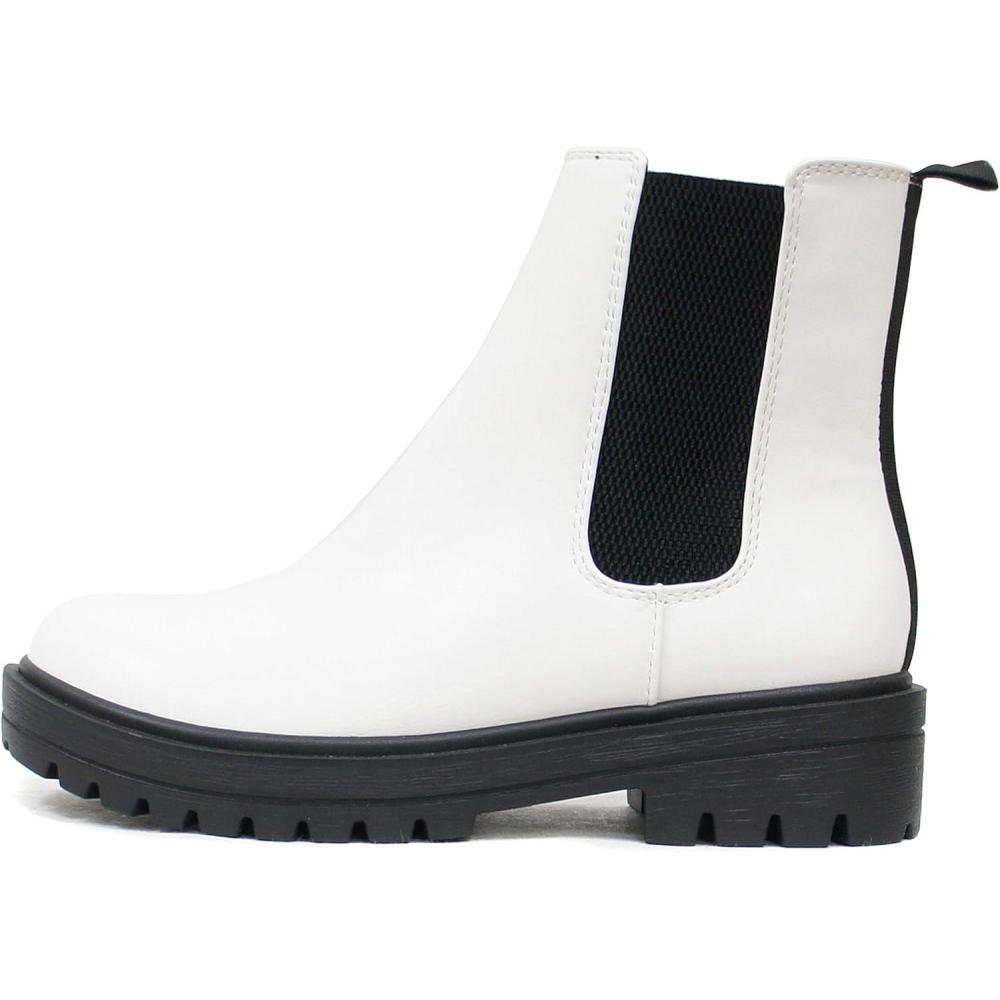 imageSoda Pilot  Women Lug Sole Low Heel Chelsea Fashion Ankle Bootie wDouble Elastic GoreWhite