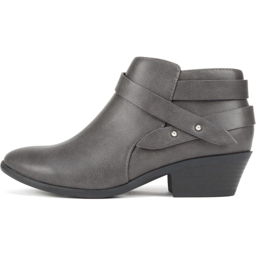 imageSoda SWEETEN Womens Fashion Closed Toe Multi Strap Ankle Bootie Block Heel Wide Fit AvailableDark Grey Pu