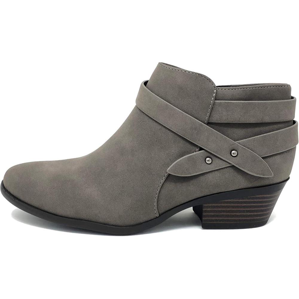 imageSoda SWEETEN Womens Fashion Closed Toe Multi Strap Ankle Bootie Block Heel Wide Fit AvailableGrey Sweeten
