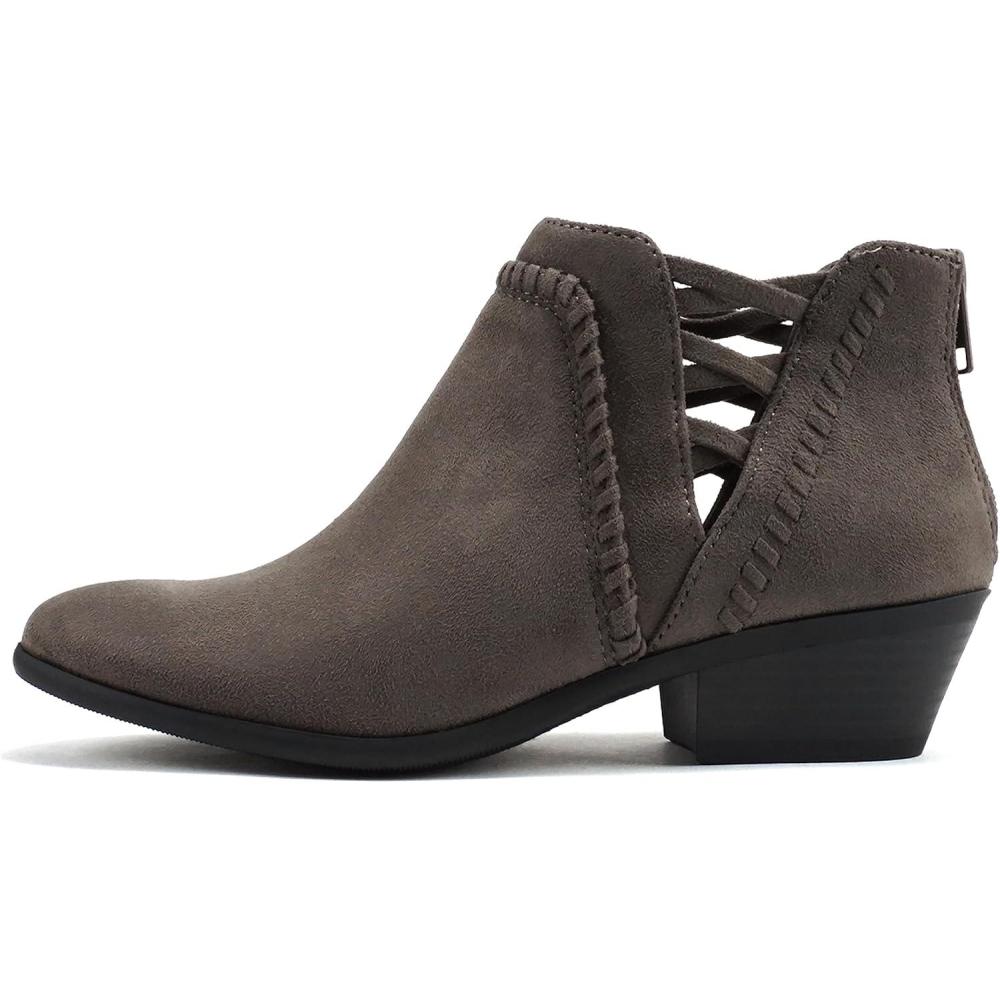 imageSoda Sincere Womens Low Ankle Heel Bootie with Elastic Cross Straps Wide Fit AvailableMgrey