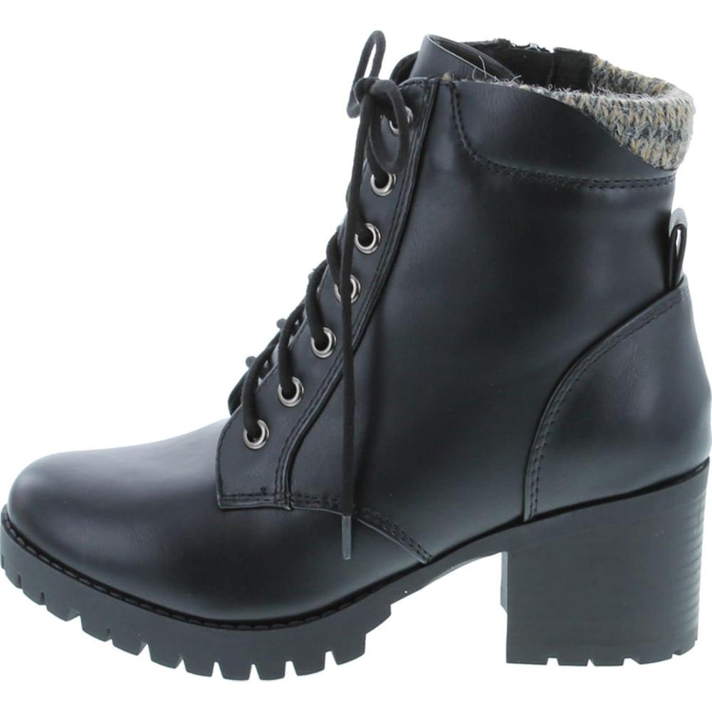 imageSoda Single Lug Sole Chunky Heel Combat Ankle Boot Lace up wSide ZipperBlack Pu