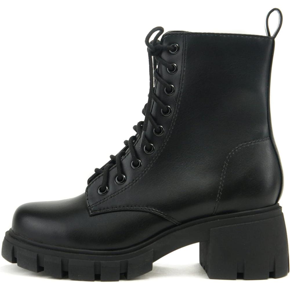 imageSoda TUNDRA  Women Lug Sole Lace up Fashion Combat Ankle Boot wSide ZipperBlack