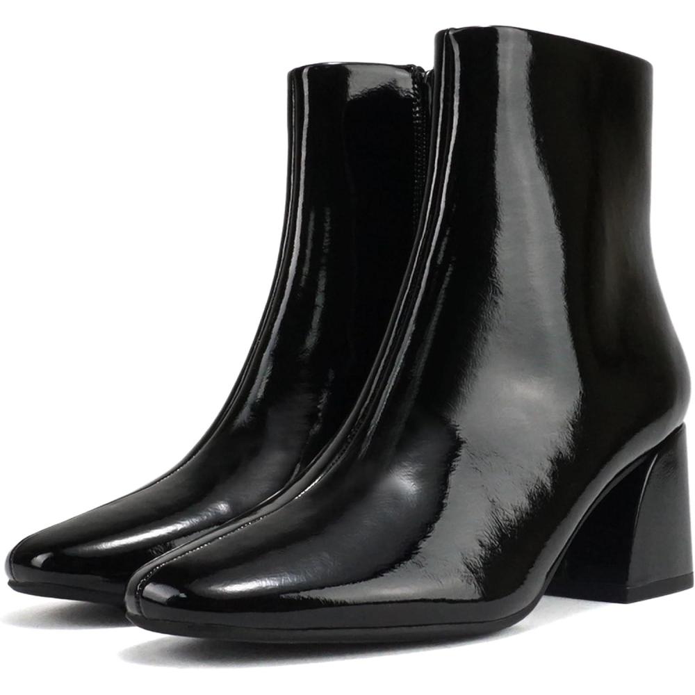 imageSoda ULTRA  Women Snip Toe Low Flare Heel Ankle Boot Bootie with Side ZipperBlack Patent