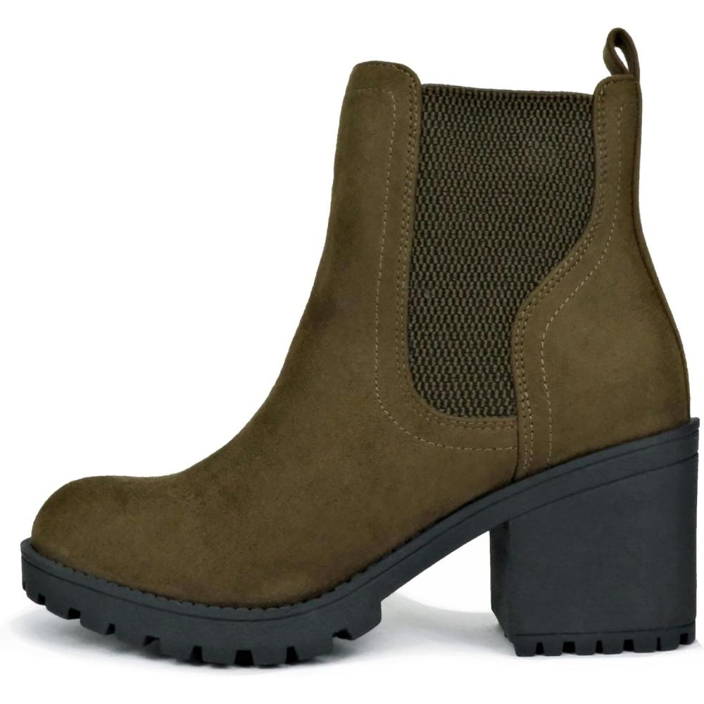imageSoda ZINON  Women Lug Sole Mid Heel Chelsea Fashion Ankle Boot wDouble Elastic GoreMid Forest Imit Suede