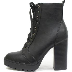 Soda BALBOA ~ Women’s High Stacked Heel Bootie(Black (Pu))