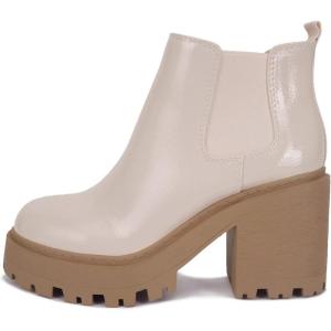 Soda BLISS ~ WOMEN LUG SOLE FASHION ANKLE BOOTIE W/DOUBLE ELASTIC GORE(Bone Crkpt)