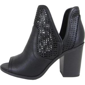 Soda CATHY – Women’s Laser Cut Side V Cutout Open Toe Stacked Chunky Heel Bootie(Black Nbpu)