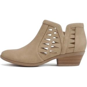 Soda CHANCE Womens Perforated Cut Out Stacked Block Heel Ankle Booties (Wide Fit Available)(Camel Pu)