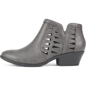 Soda CHANCE Womens Perforated Cut Out Stacked Block Heel Ankle Booties (Wide Fit Available)(Dk Grey Pu)