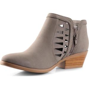 Soda CHANCE Womens Perforated Cut Out Stacked Block Heel Ankle Booties (Wide Fit Available)(Grey)
