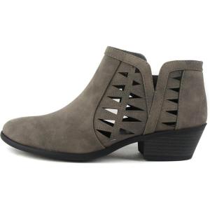Soda CHANCE Womens Perforated Cut Out Stacked Block Heel Ankle Booties (Wide Fit Available)(Grey Pu)