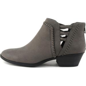Soda CHANCE Womens Perforated Cut Out Stacked Block Heel Ankle Booties (Wide Fit Available)(Grey S)