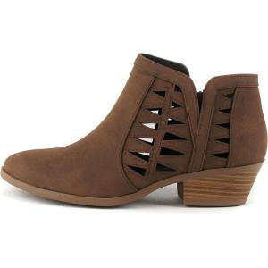 Soda CHANCE Womens Perforated Cut Out Stacked Block Heel Ankle Booties (Wide Fit Available)(Light Brown Dist)